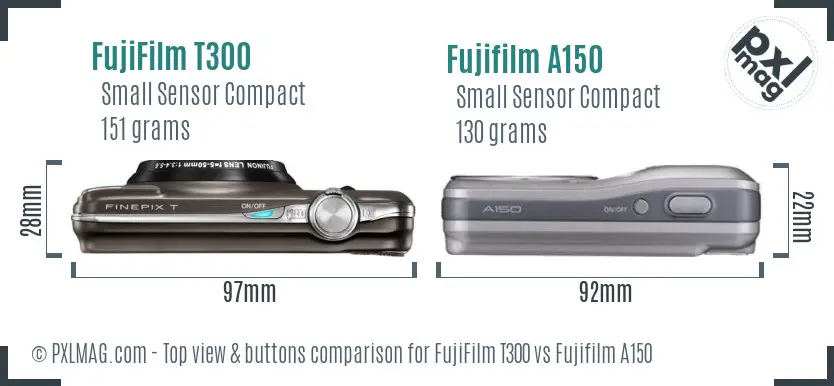 FujiFilm T300 vs Fujifilm A150 top view buttons comparison FujiFilm T300 vs Fujifilm A150 top view buttons comparison
