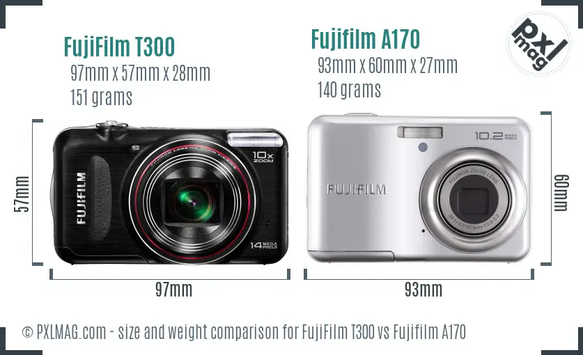 FujiFilm T300 vs Fujifilm A170 size comparison