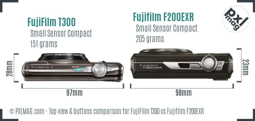 FujiFilm T300 vs Fujifilm F200EXR top view buttons comparison