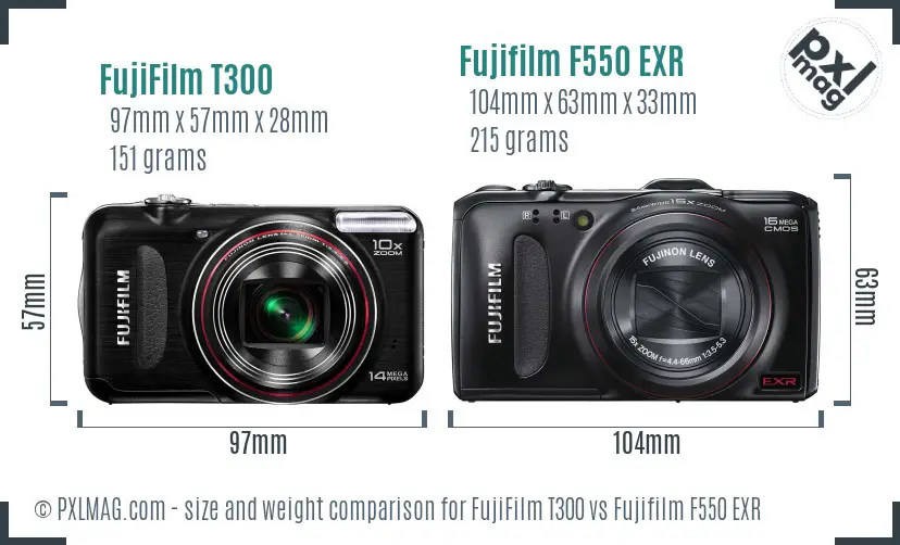 FujiFilm T300 vs Fujifilm F550 EXR size comparison FujiFilm T300 vs Fujifilm F550 EXR size comparison