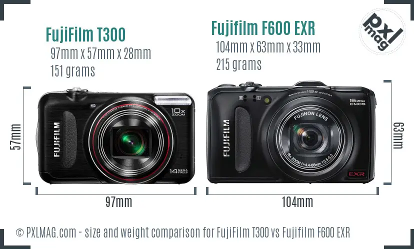 FujiFilm T300 vs Fujifilm F600 EXR size comparison FujiFilm T300 vs Fujifilm F600 EXR size comparison