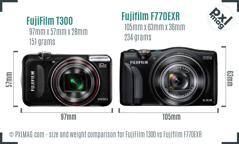 FujiFilm T300 vs Fujifilm F770EXR size comparison