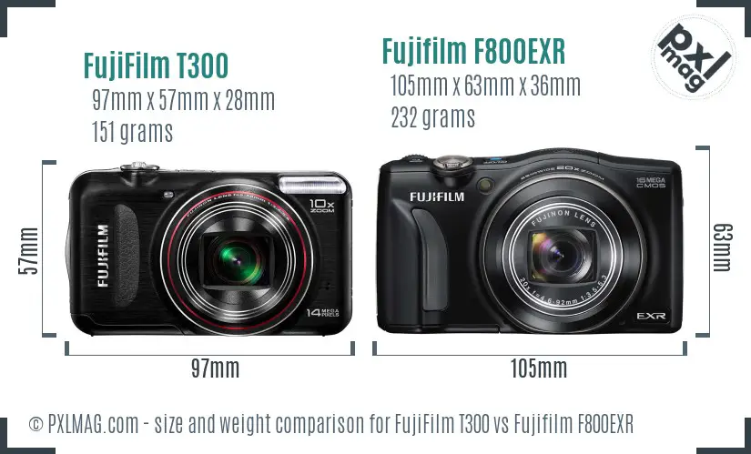 FujiFilm T300 vs Fujifilm F800EXR size comparison