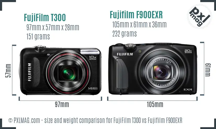 FujiFilm T300 vs Fujifilm F900EXR size comparison