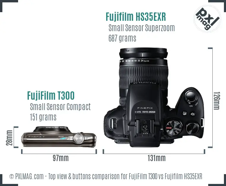 FujiFilm T300 vs Fujifilm HS35EXR top view buttons comparison