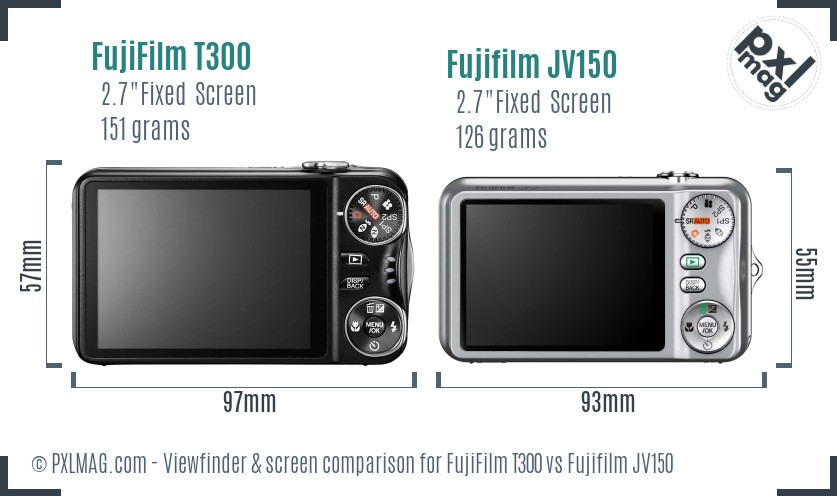 FujiFilm T300 vs Fujifilm JV150 Screen and Viewfinder comparison