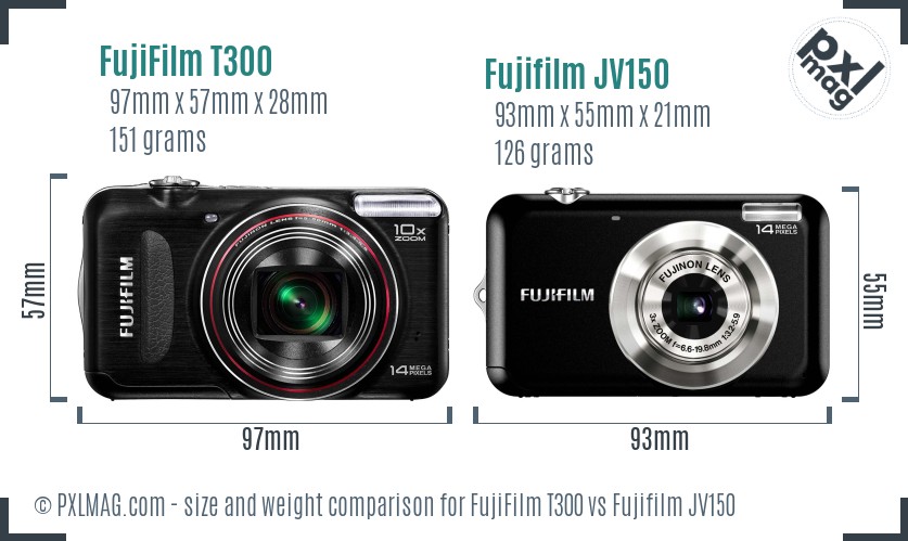 FujiFilm T300 vs Fujifilm JV150 size comparison
