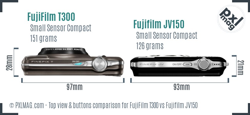 FujiFilm T300 vs Fujifilm JV150 top view buttons comparison