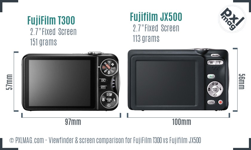 FujiFilm T300 vs Fujifilm JX500 Screen and Viewfinder comparison