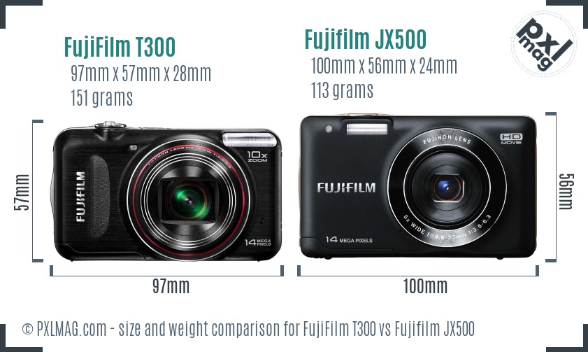 FujiFilm T300 vs Fujifilm JX500 size comparison