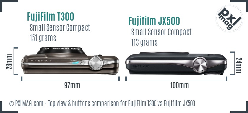 FujiFilm T300 vs Fujifilm JX500 top view buttons comparison