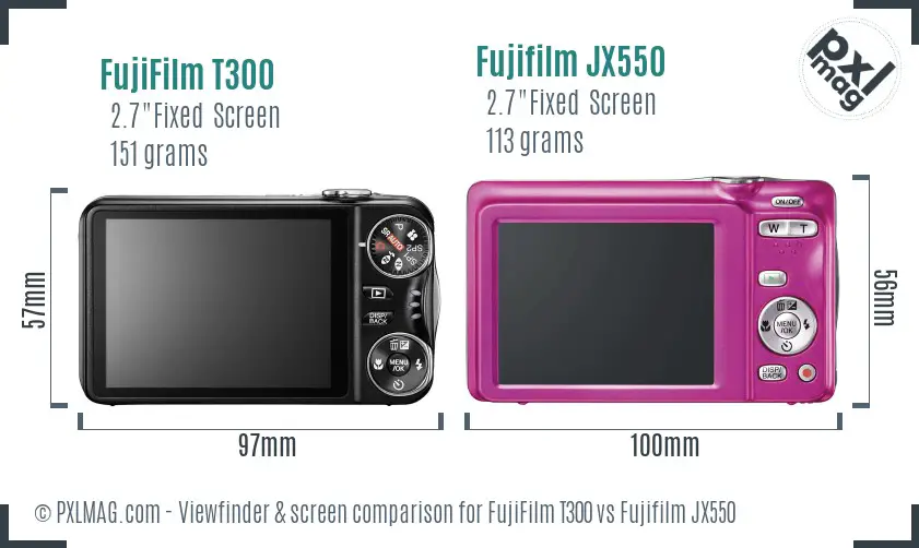 FujiFilm T300 vs Fujifilm JX550 Screen and Viewfinder comparison