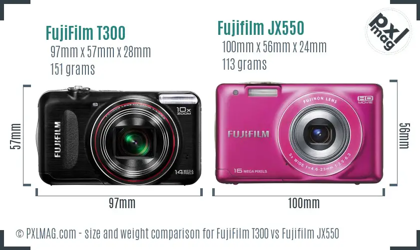 FujiFilm T300 vs Fujifilm JX550 size comparison