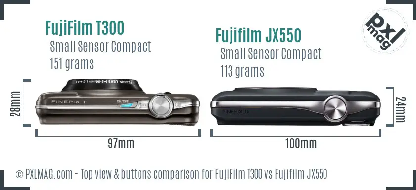 FujiFilm T300 vs Fujifilm JX550 top view buttons comparison