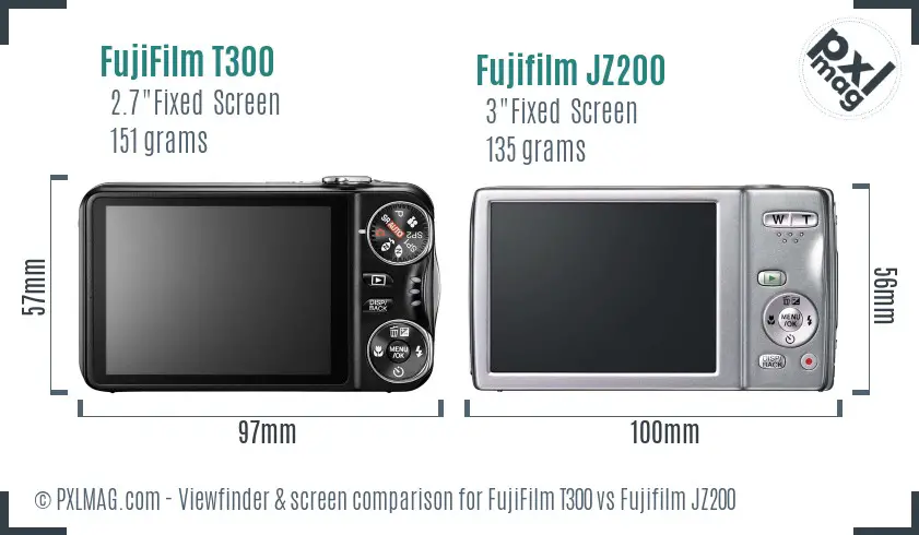 FujiFilm T300 vs Fujifilm JZ200 Screen and Viewfinder comparison