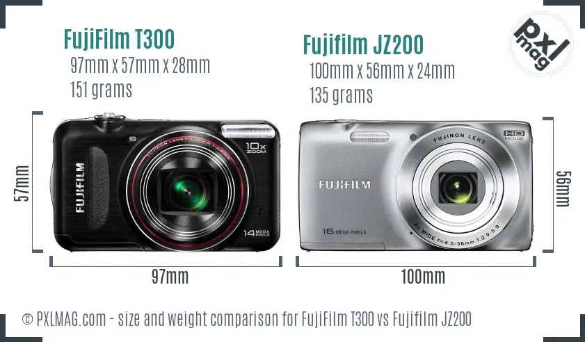 FujiFilm T300 vs Fujifilm JZ200 size comparison