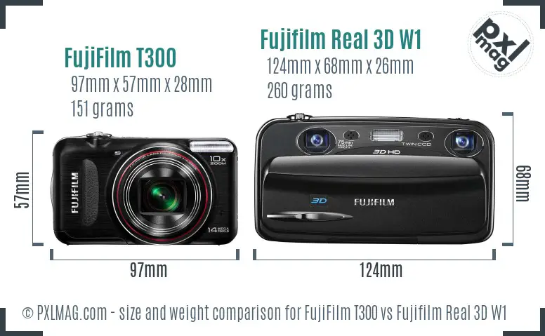 FujiFilm T300 vs Fujifilm Real 3D W1 size comparison