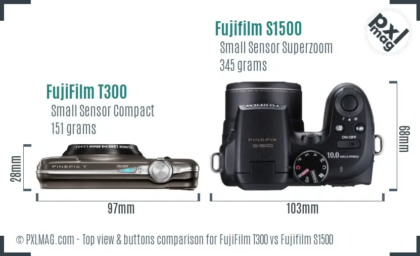 FujiFilm T300 vs Fujifilm S1500 top view buttons comparison