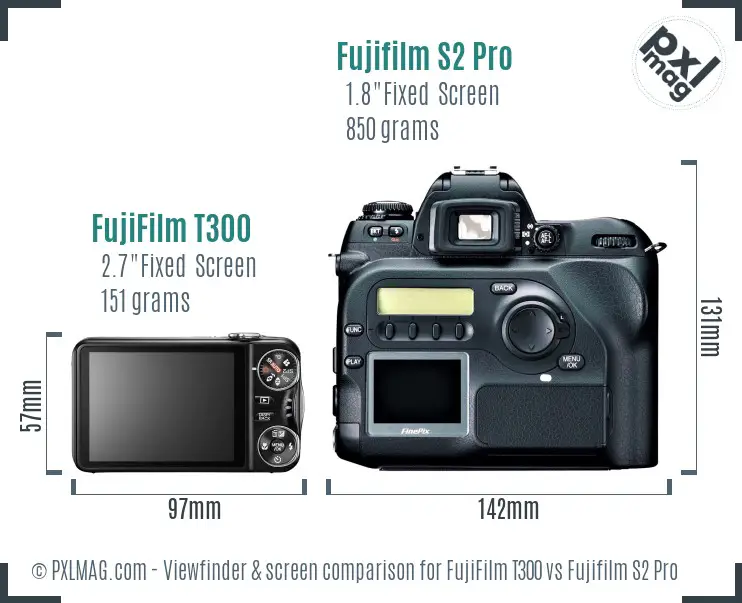 FujiFilm T300 vs Fujifilm S2 Pro Screen and Viewfinder comparison