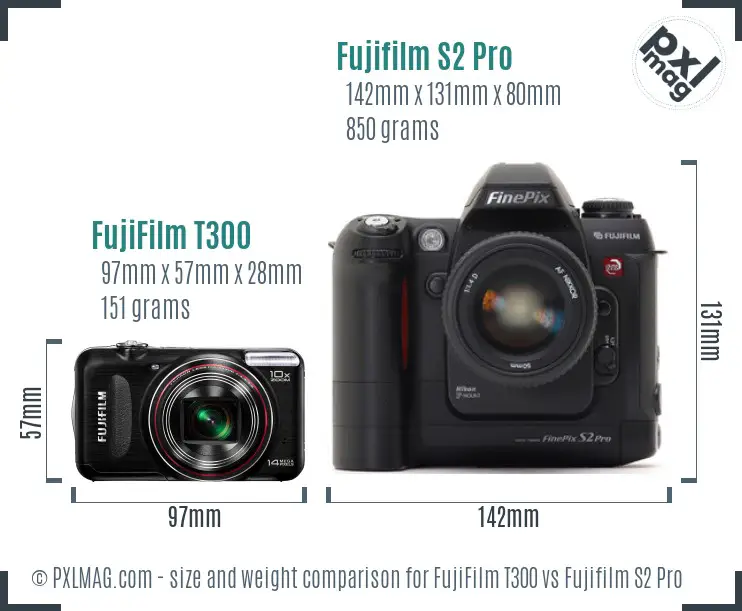 FujiFilm T300 vs Fujifilm S2 Pro size comparison