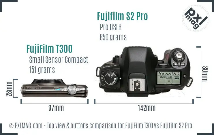 FujiFilm T300 vs Fujifilm S2 Pro top view buttons comparison