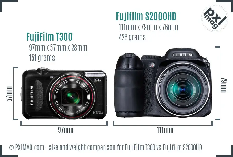 FujiFilm T300 vs Fujifilm S2000HD size comparison