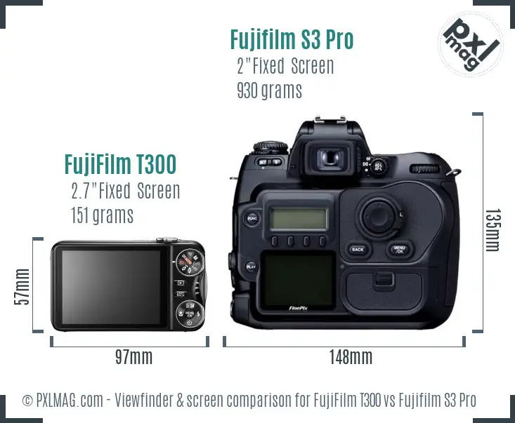FujiFilm T300 vs Fujifilm S3 Pro Screen and Viewfinder comparison