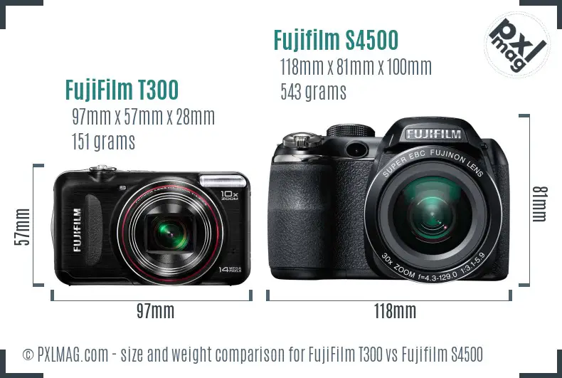 FujiFilm T300 vs Fujifilm S4500 size comparison FujiFilm T300 vs Fujifilm S4500 size comparison