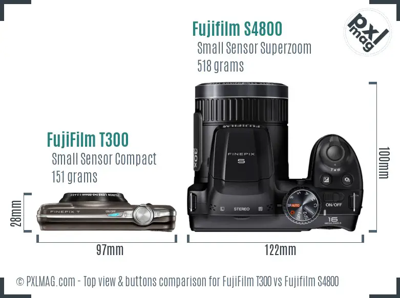 FujiFilm T300 vs Fujifilm S4800 top view buttons comparison