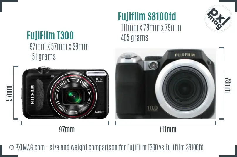 FujiFilm T300 vs Fujifilm S8100fd size comparison