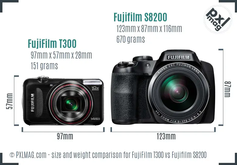 FujiFilm T300 vs Fujifilm S8200 size comparison