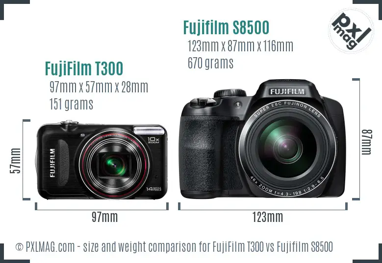 FujiFilm T300 vs Fujifilm S8500 size comparison