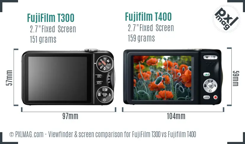 FujiFilm T300 vs Fujifilm T400 Screen and Viewfinder comparison