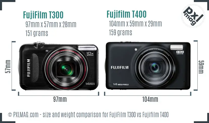 FujiFilm T300 vs Fujifilm T400 size comparison