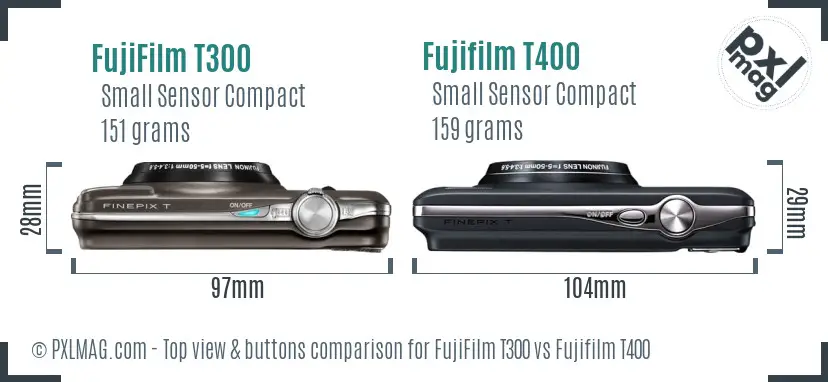 FujiFilm T300 vs Fujifilm T400 top view buttons comparison