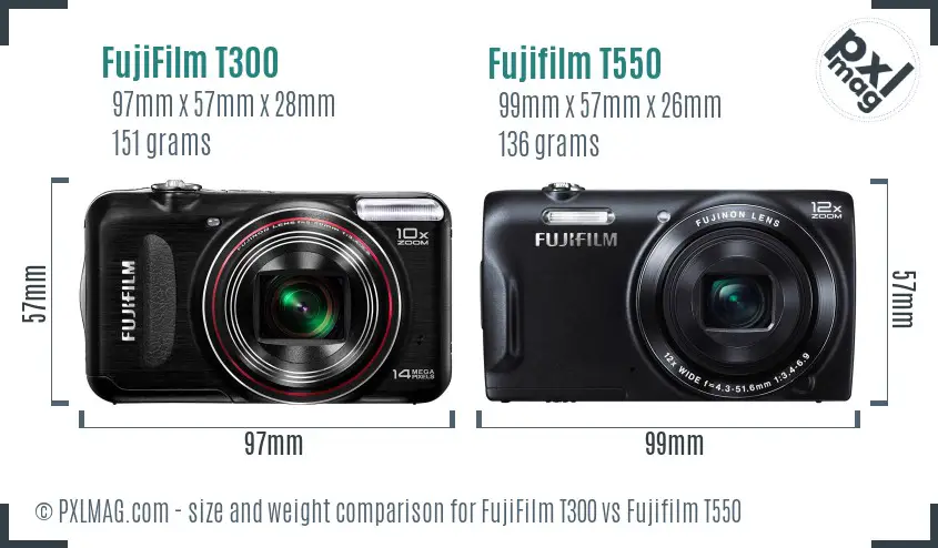 FujiFilm T300 vs Fujifilm T550 size comparison