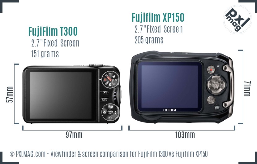 FujiFilm T300 vs Fujifilm XP150 Screen and Viewfinder comparison