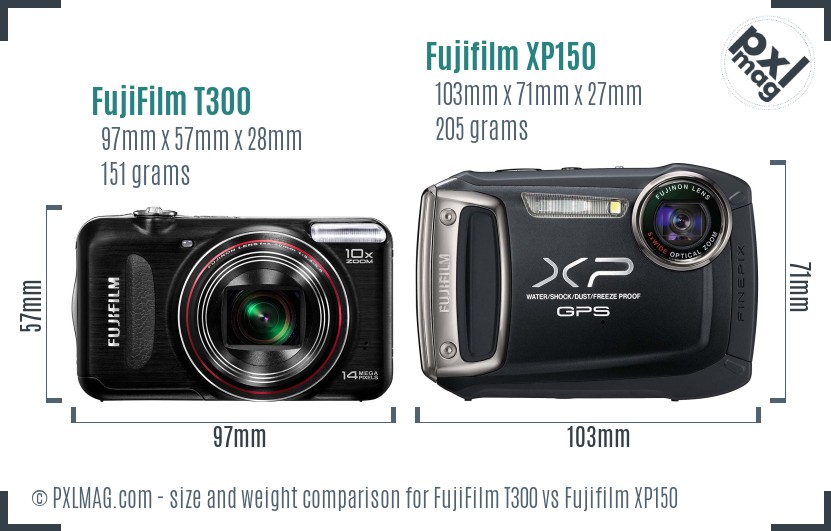 FujiFilm T300 vs Fujifilm XP150 size comparison