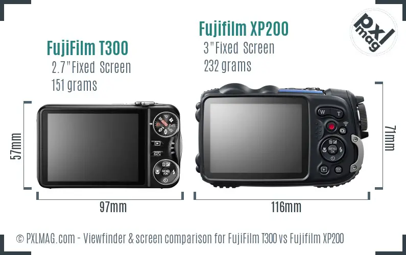 FujiFilm T300 vs Fujifilm XP200 Screen and Viewfinder comparison