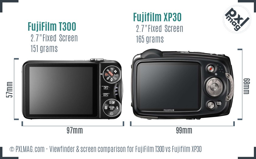 FujiFilm T300 vs Fujifilm XP30 Screen and Viewfinder comparison