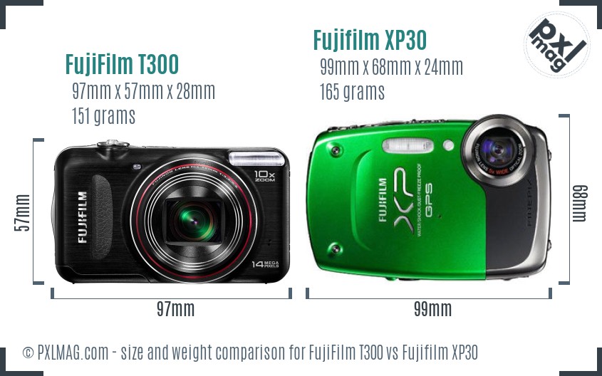 FujiFilm T300 vs Fujifilm XP30 size comparison FujiFilm T300 vs Fujifilm XP30 size comparison