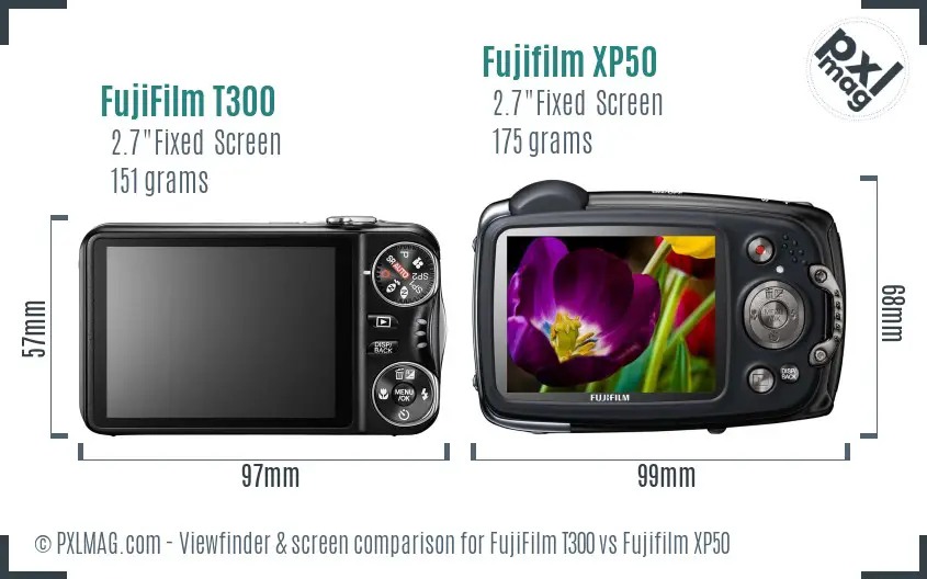 FujiFilm T300 vs Fujifilm XP50 Screen and Viewfinder comparison FujiFilm T300 vs Fujifilm XP50 Screen and Viewfinder comparison