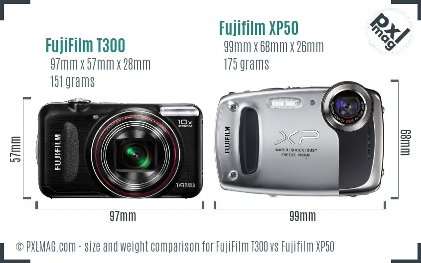 FujiFilm T300 vs Fujifilm XP50 size comparison FujiFilm T300 vs Fujifilm XP50 size comparison