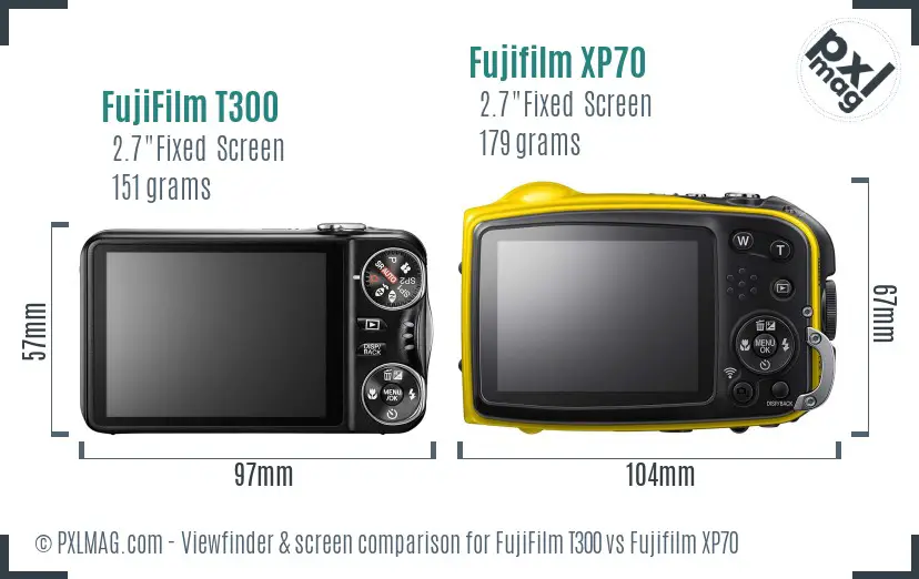 FujiFilm T300 vs Fujifilm XP70 Screen and Viewfinder comparison