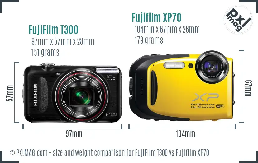 FujiFilm T300 vs Fujifilm XP70 size comparison