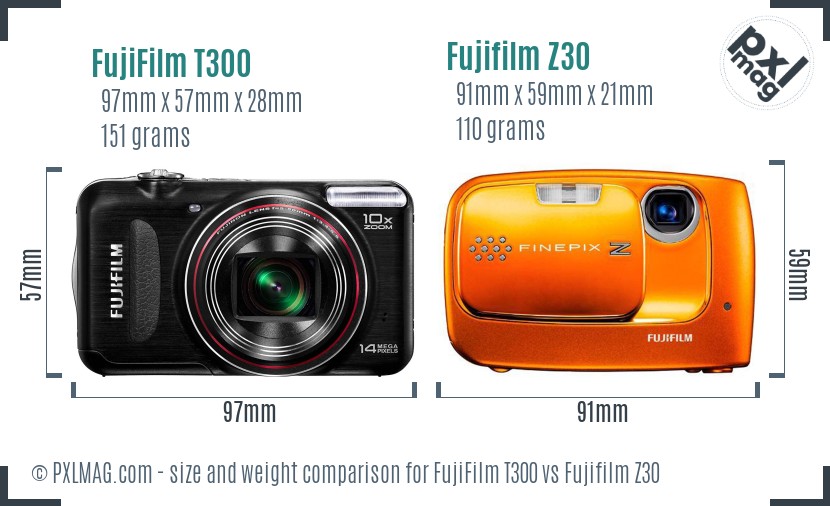 FujiFilm T300 vs Fujifilm Z30 size comparison