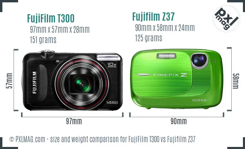 FujiFilm T300 vs Fujifilm Z37 size comparison