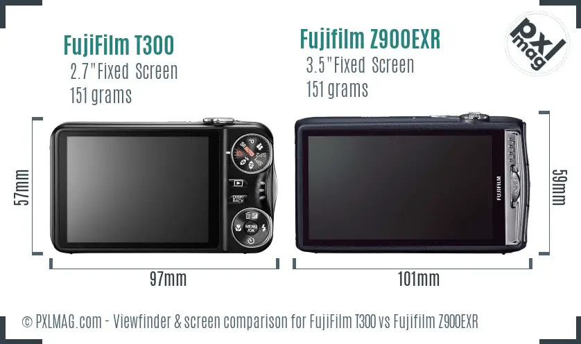 FujiFilm T300 vs Fujifilm Z900EXR Screen and Viewfinder comparison