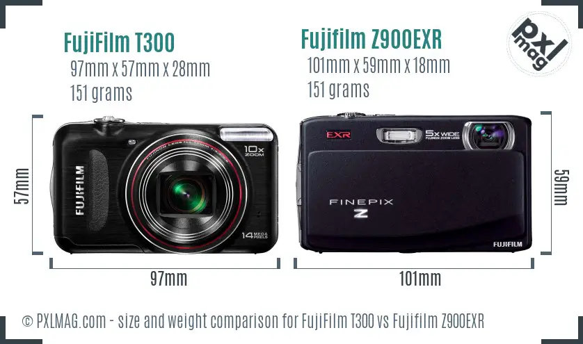 FujiFilm T300 vs Fujifilm Z900EXR size comparison
