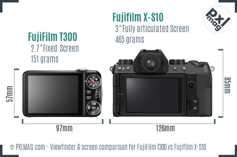 FujiFilm T300 vs Fujifilm X-S10 Screen and Viewfinder comparison